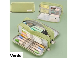 Estuche Grande Y Bonito (verde), Accesorio Coreano Para La Vuelta Al Cole, Material De Tela.