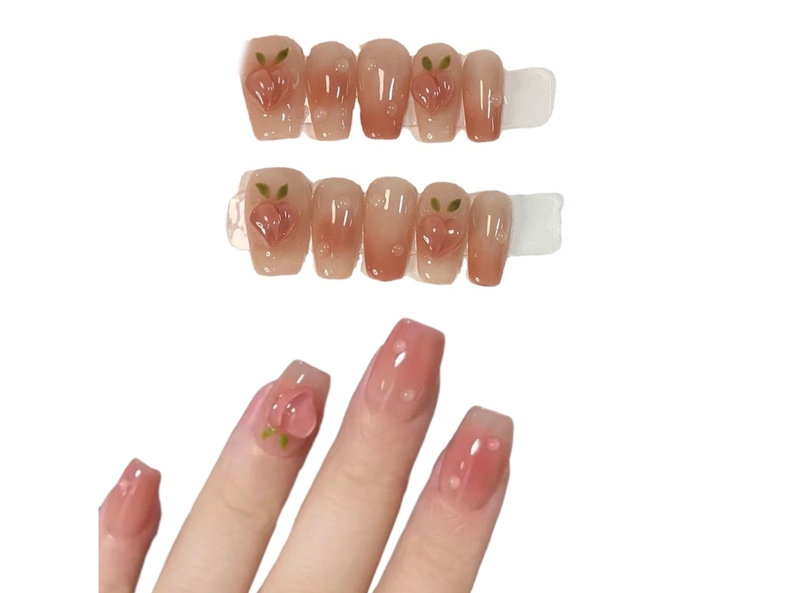 Uñas postizas medianas en forma de ataúd con diseño 3D de lujo, 10 unidades, kit de uñas reutilizable en 4 tamaños Kofihety