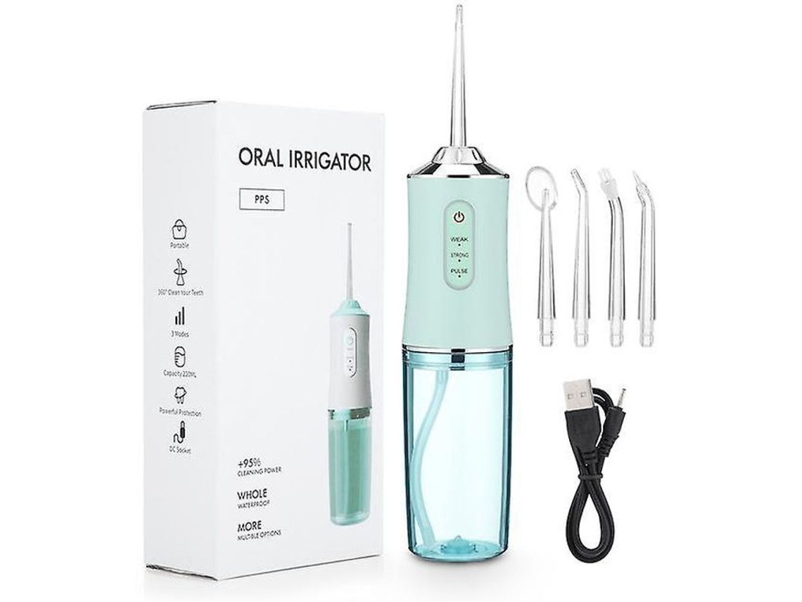 Irrigador Bucal Portátil Recargable Por Usb Con 4 Boquillas, 3 Modos, 220 Ml, Ipx7, Verde
