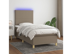 Cama Box Spring Colchón Y Luces Led Tela Gris Taupe 100x200 Cm