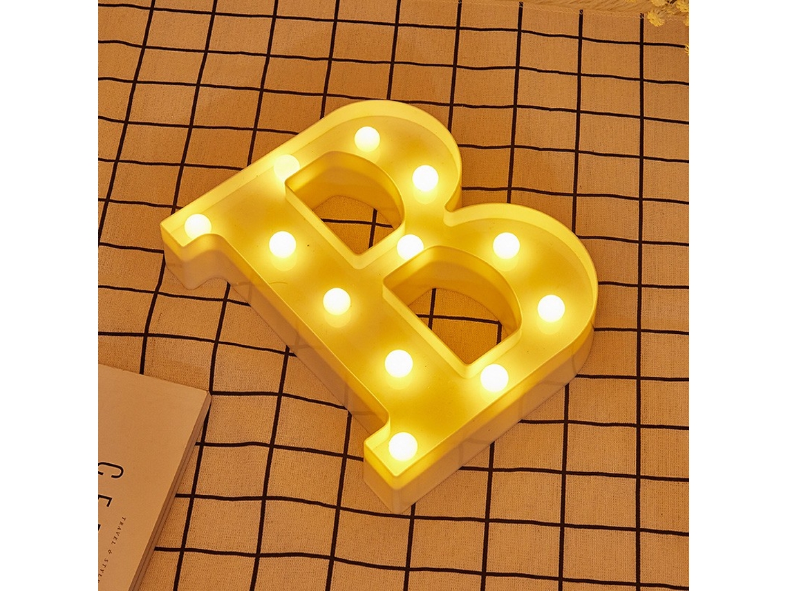 Letra LED B Iluminada con Luz Blanca Cálida, Altura 22cm, Funcionamiento a Pilas 2*AA