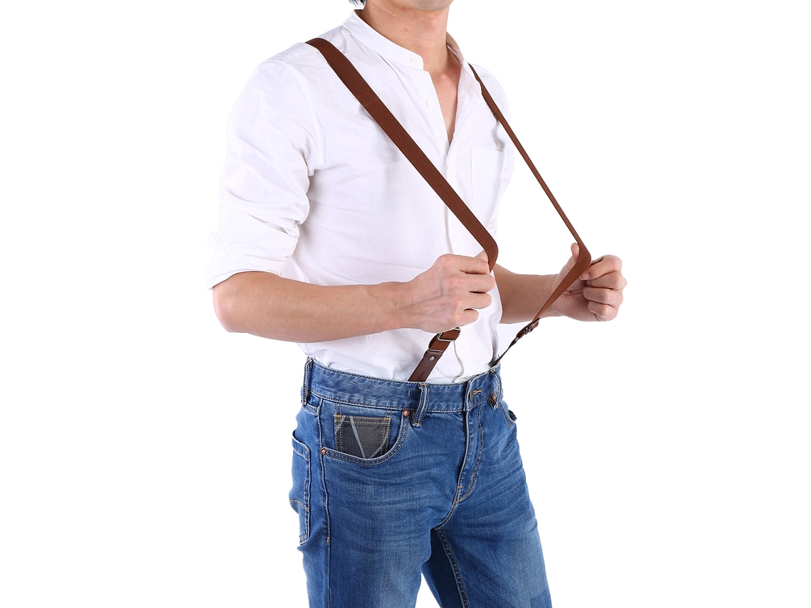 Tirantes Elásticos Ajustables Con Botón Para Pantalones - Marrón - Tirantes Para Adultos