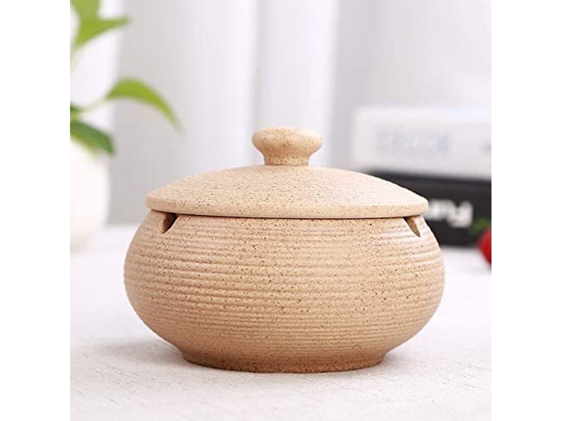 Cenicero De Cerámica Negra Taichi Con Tapa, Antiviento, Antideslizante, Decorativo