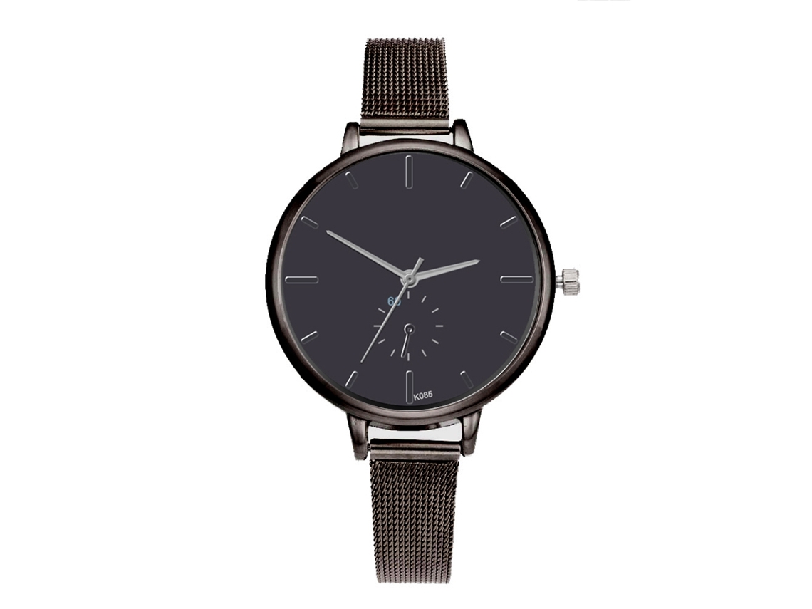 Reloj De Pulsera De Cuarzo Para Mujer Con Correa De Malla Metálica Y Esfera Redonda Negra.