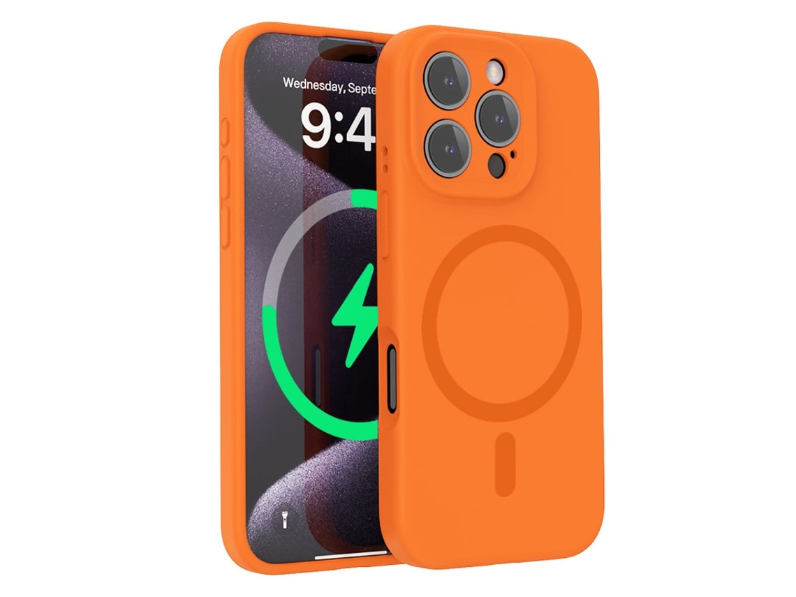 (naranja, Iphone 16) Funda Para Iphone, Silicona Líquida, Protección De Lente, Fuerte Fijación Magnética.