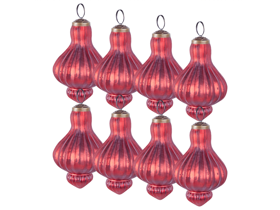 Juego de 8 bolas de cristal rojo con purpurina de Beliani