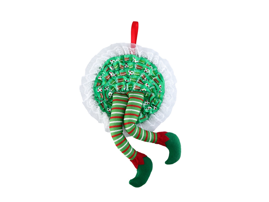 Decoración Navideña: Corona Con Piernas De Elfo Para Colgar En La Puerta Principal Y El Árbol De Navidad.