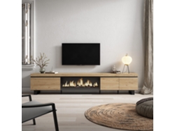 Mueble TV, Televisión, 288x57x35 cm, Para TV gran formato, Chimenea eléctrica XXL, Diseño industrial, Roble SKRAUT HOME
