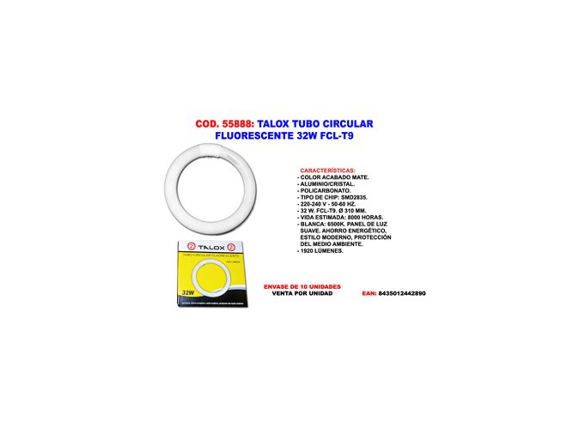 Tubo fluorescente circular Talox Fcl T9 de 32 W, 1920 lúmenes, Ø310 mm