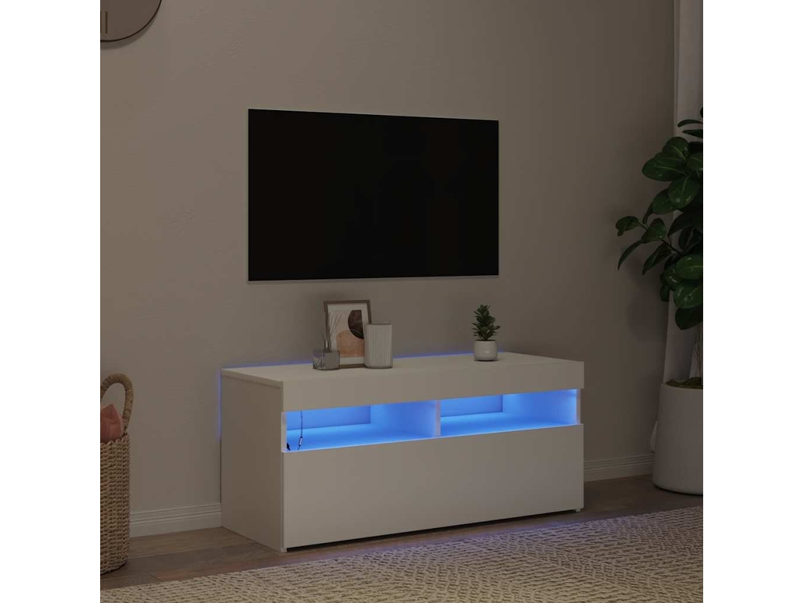 Mueble De Tv | Armario Para Tv | Gabinete De Tv Con Luces Led Blanco 90x35x40 Cm