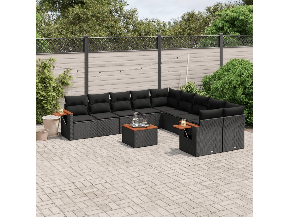 Conjunto de sofá de jardín de 11 piezas con cojines de mimbre sintético negro de DKD Home Decor