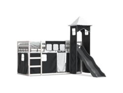 Litera Con Tobogán Y Cortinas 90x200 Cm Dkd Blanco Y Negro Home Decor