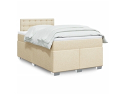 Cama Box Spring Con Colchón Tela Color Crema 120x190 Cm