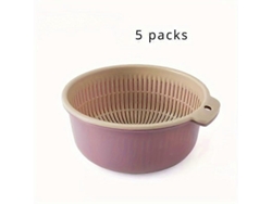 Cestas de drenaje multifuncionales de plástico de doble capa, 5 piezas para la cocina: perfectas para lavar frutas, verduras y arroz.
