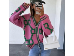 2026-abrigo De Punto Mujer Otoño Invierno Manga Larga Cuello V Suelto Estampado Casual Verde Caliente De Alta Calidad