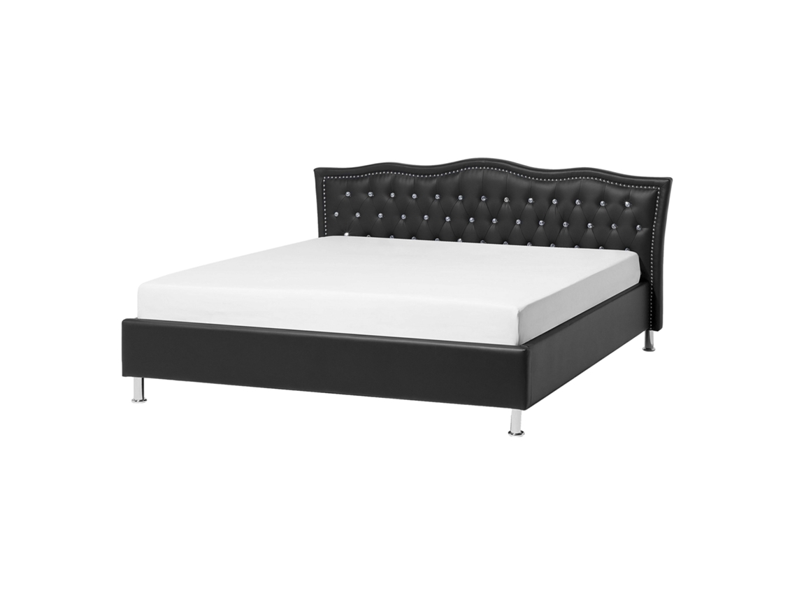 Cama con somier BELIANI Metz de Piel sintética Negro 169x217x102