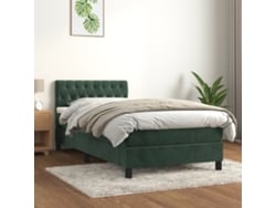 Cama Box Spring Con Colchón Terciopelo Verde Oscuro 100x200 Cm