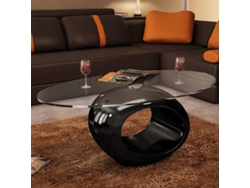 Mesa de Centro de Apoyo con Tablero Oval de Vidrio Negro Brillante