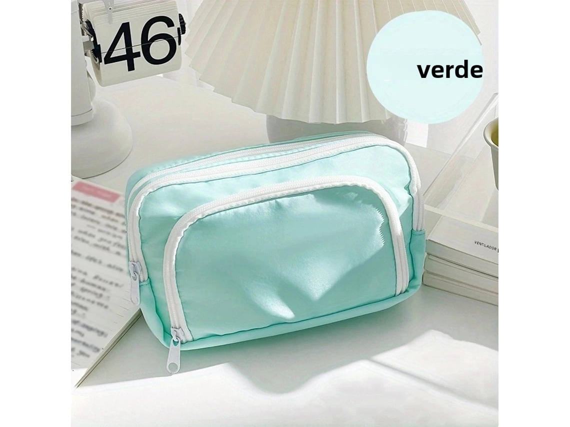 (verde) Estuche Grande Para Lápices, Elegante Estuche Escolar, Estuche Sencillo Con Cremallera Para Lápices.