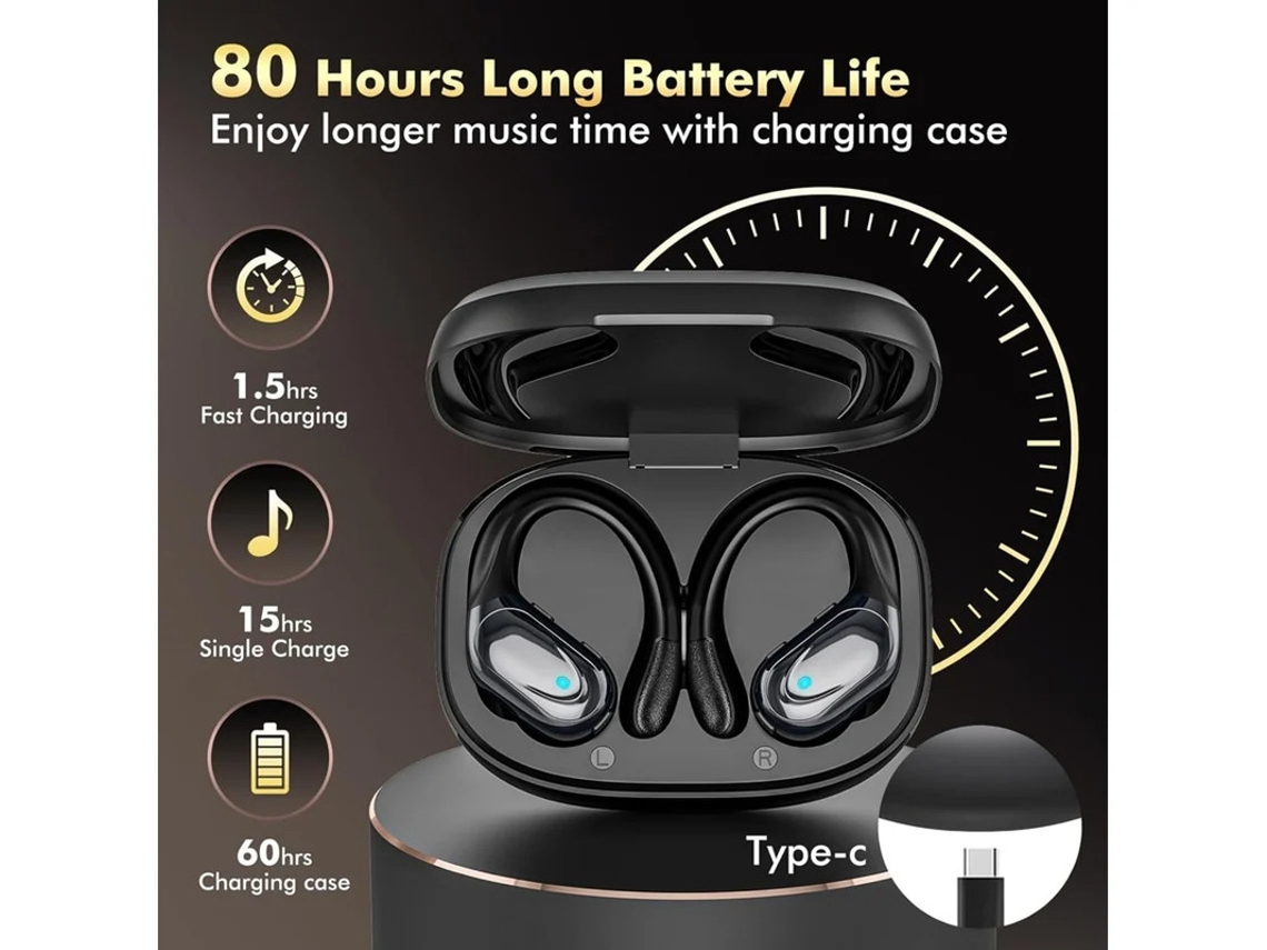Earbuds Fios Horas Reprodução Power Display Yizhood Bluetooth Negro