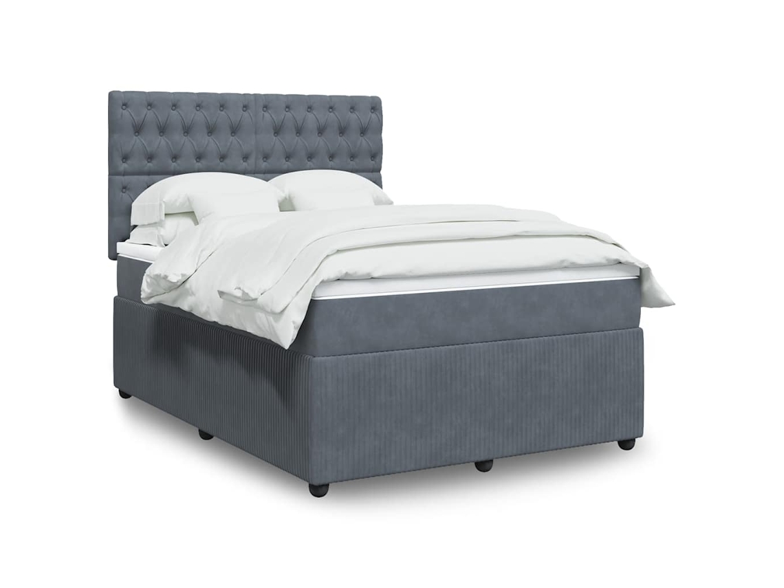 Cama box spring con colchón terciopelo gris oscuro 140x200 cm
