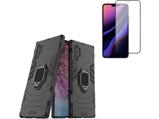 Kit Carcasa y Protector de Cristal 5D Full Cover Samsung Galaxy Note 10+ Military Defender 3x1 Negro