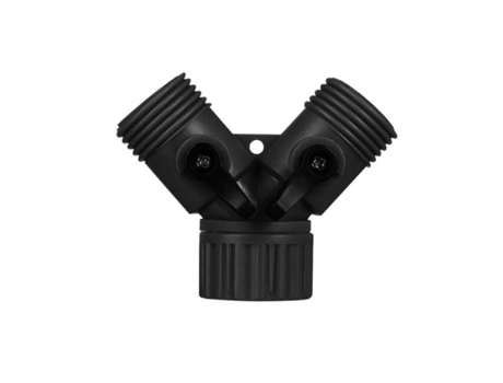 Conector Acople En y para Manguera 3/4 de 2 Vías con Válvulas de Cierre Color Negro
