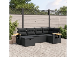 Conjunto de sofá de jardín de 6 piezas con cojines, mimbre sintético negro, DKD Home Decor