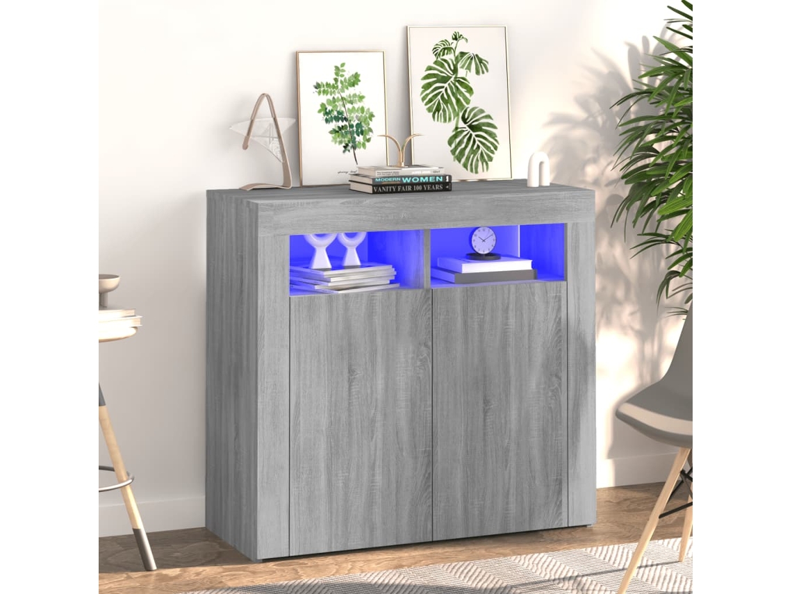 Aparador Con Luces Led Gris Sonoma 80x35x75 Cm
