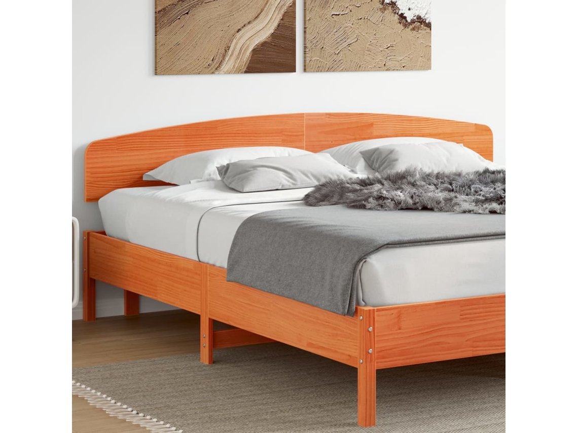 Cabecero De Cama Madera Maciza De Pino Marrón Cera 200 Cm