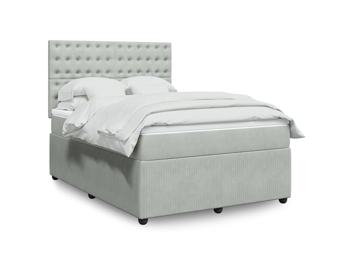 Cama Box Spring Con Colchón Terciopelo Gris Claro 140x190 Cm
