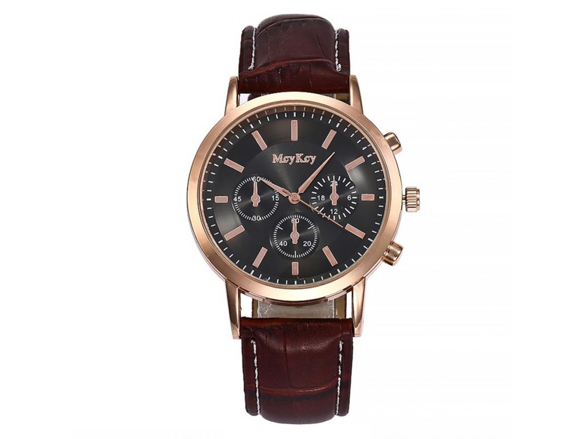 Reloj Hombre De Negocios Y Casual Con Caja Oro Correa Marrón Dial Negro De Aleación Cuarzo