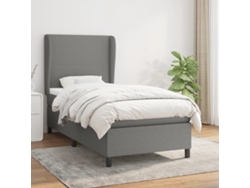 Cama Box Spring Con Colchón Tela Gris Oscuro 90x200 Cm