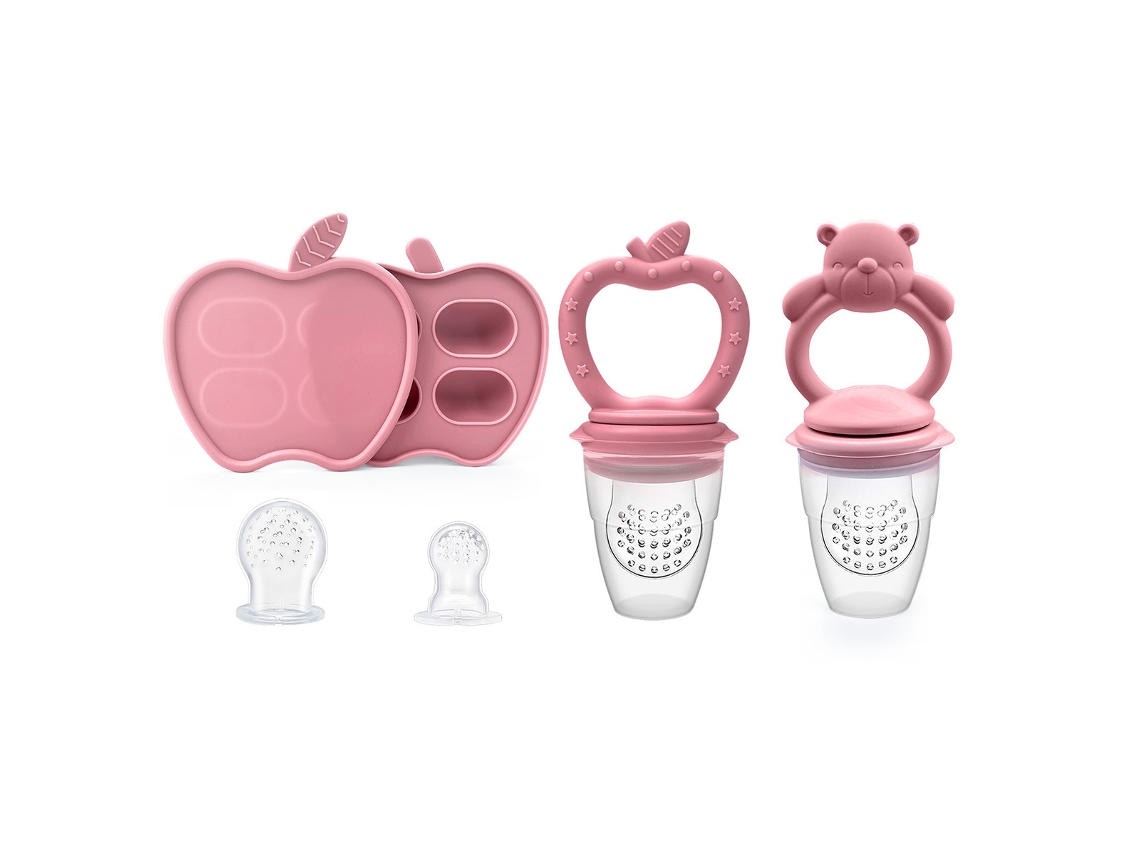 Alimentador Frutas Bebé Chrui 6+ Meses Con Molde Hielo Y 2 Chupetes (manzana+oso Rosa Oscuro)