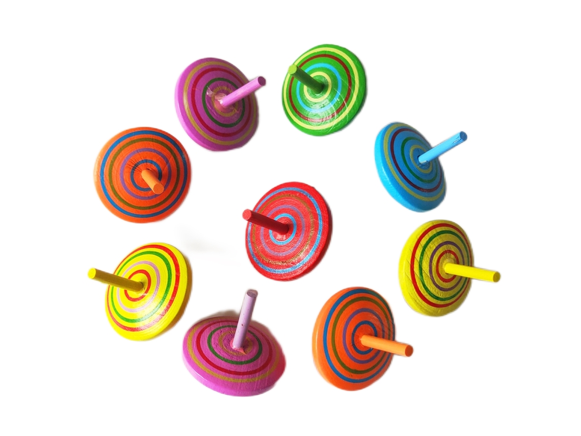 2026-10 Piezas Giróscopo De Madera Multicolor Juguete De Rotación Antiestrés Regalos De Fiesta Para Niños