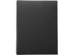 Carpeta negra transparente para partituras, tamaño A4, con 20 páginas lisas y una solapa para guardar varias páginas.
