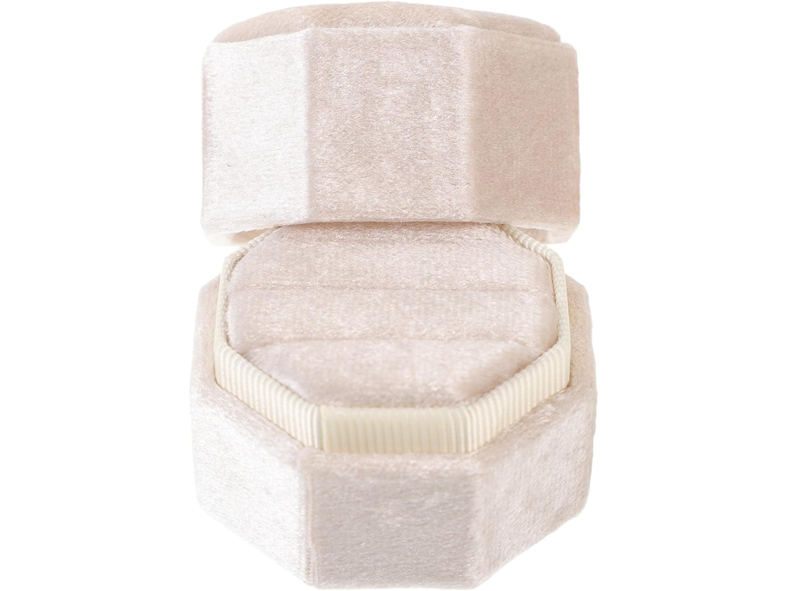 Franela Beige Anillos Mujer Delicada Octogonal Vintage Bodas Pedidas Almacenamiento Ligero Joyas Caja Boda