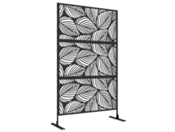 Malla De Privacidad Exterior 122x198cm Patrón Hojas Acero Negro Con Soporte