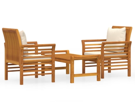 Conjunto 3 de muebles para jardín VIDAXL con cojines madera acacia