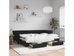 Sofá Cama Nido Con Cajones Terciopelo Negro 80x200 Cm