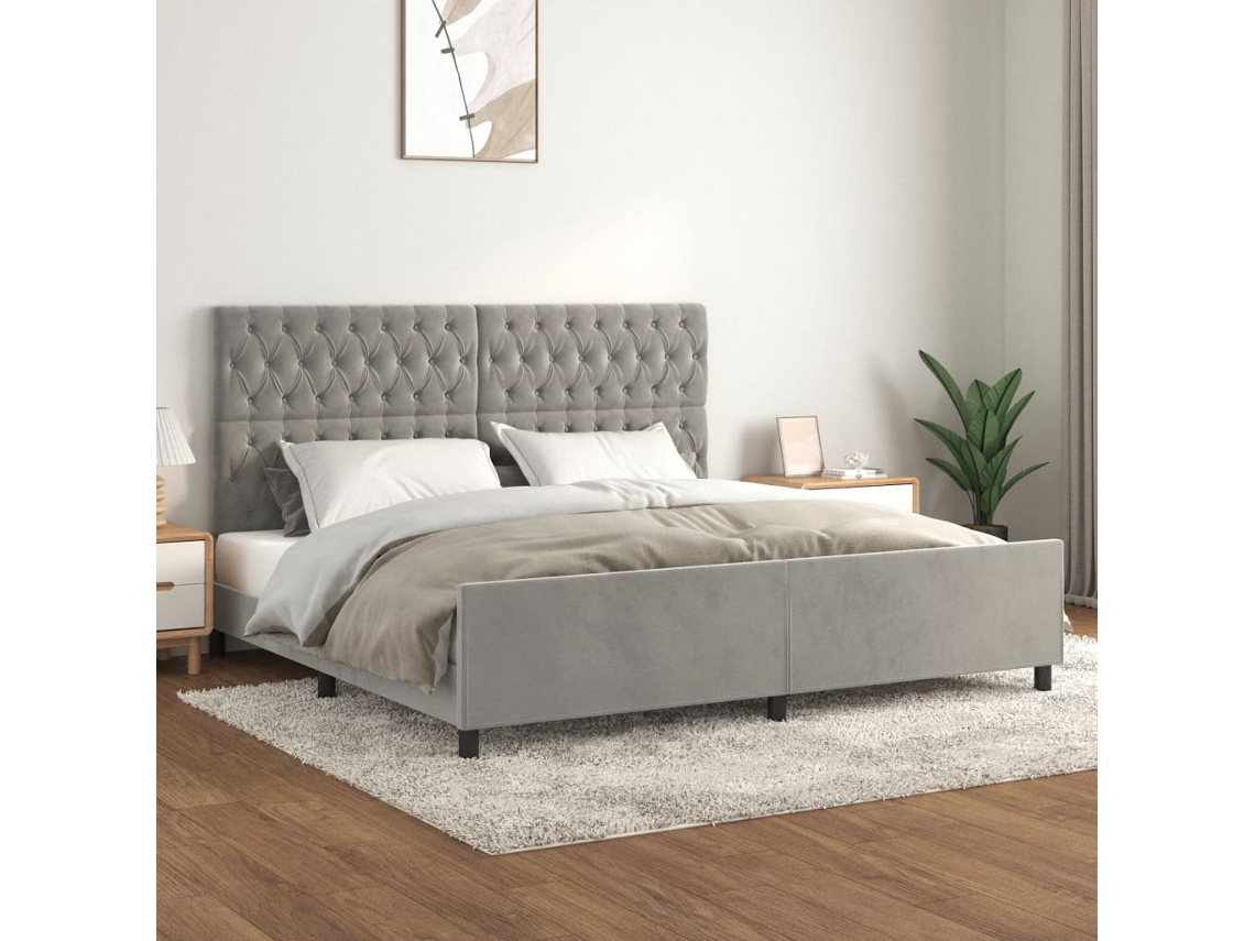 Estructura De Cama Sin Colchón Terciopelo Gris Claro 200x200 Cm