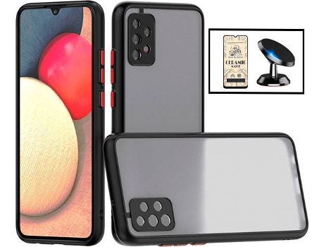 Kit Funda Antichoque, Cristal Templado CeramicGlass Full Cover y Soporte Magnético de Coche Samsung Galaxy A52 5G PHONECARE Negro