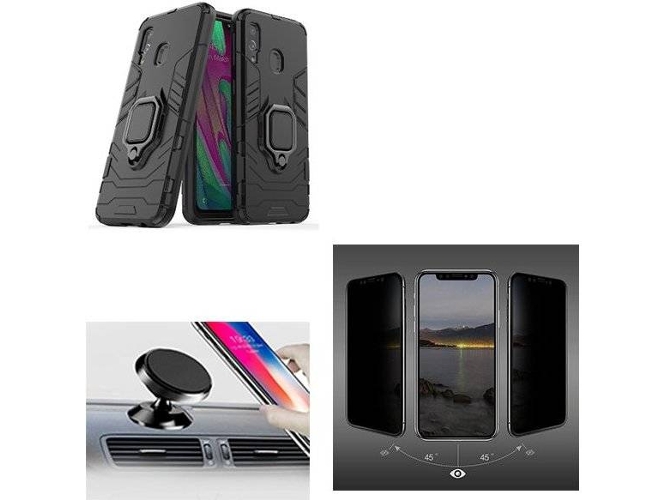 Kit Carcasa, Protector de Pantalla 5D Privacy y Soporte Samsung Galaxy A40 Military Defender Negro