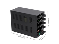 Fuente de alimentación de CC variable de 0-3 A con regulación mediante interruptor y mandos de ajuste grueso/fino.