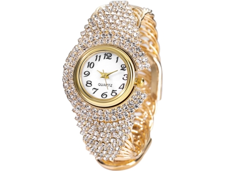 VEANXIN Reloj de Pulsera Elegante de Cristal para Mujer Reloj de Pulsera con Esfera Redonda de Diamantes-Oro