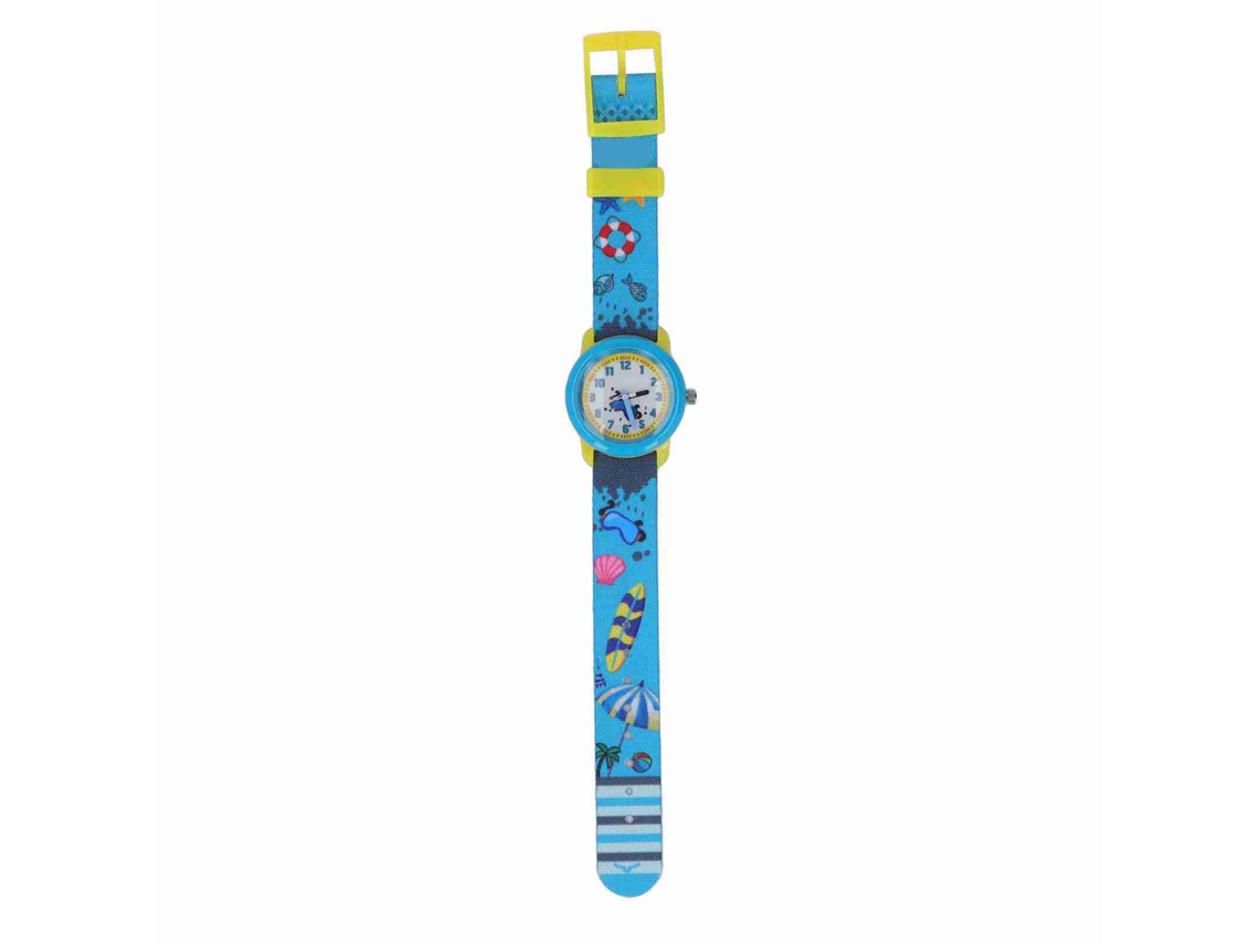 Reloj Infantil Con Diseño De Dibujos Animados, Resistente Al Agua, Con Correa De Tela Ajustable, Ideal Para La Playa Y El Verano.