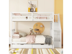 Litera 140x200 Cm - Estante De Escalera, Con Dos Cajones, Barandillas Altas, Certificación En747-1 - Blanco