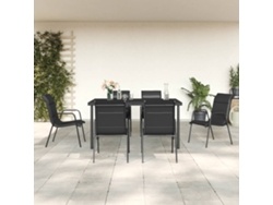Conjunto de comedor de jardín de 7 piezas en acero y textileno negro Dkd Home Decor