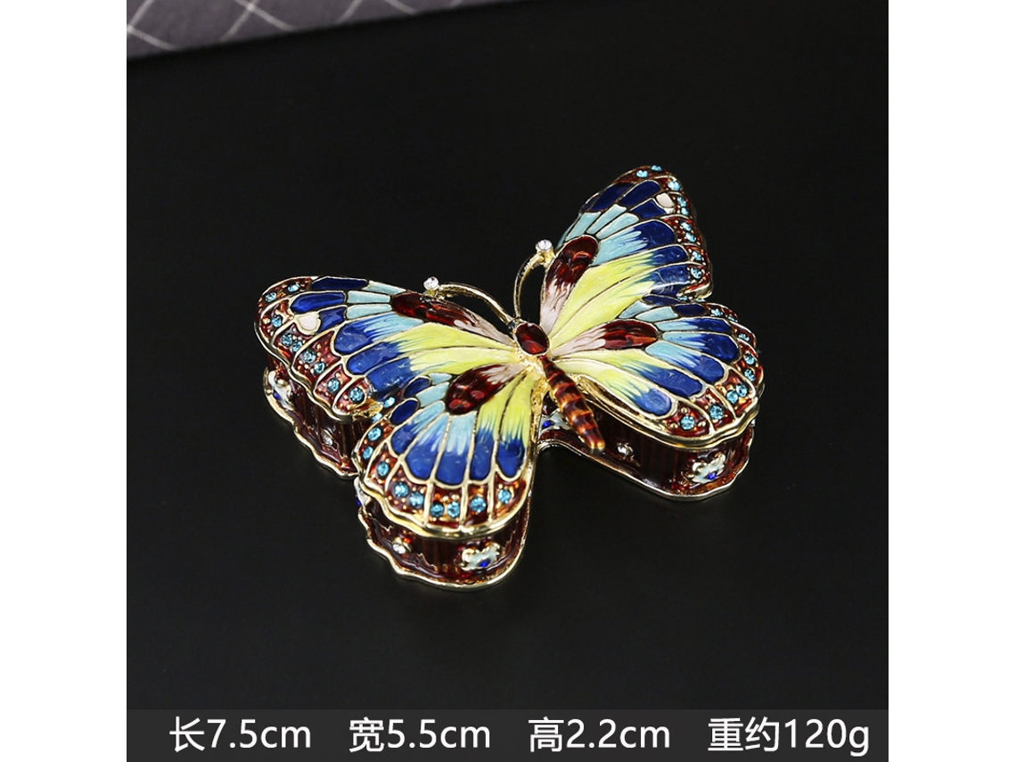 Caja De Joyería De Diamantes Esmaltados Con Forma De Mariposa (azul), Pequeño Adorno, Caja De Almacenamiento De Joyas De Oro Y Plata.