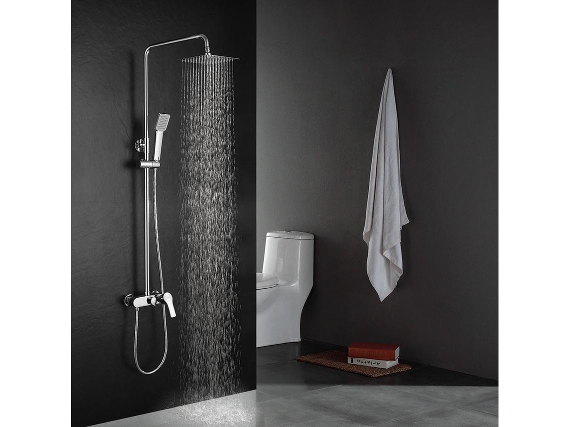 Kibath Columna De Ducha Monomando Cuadrada 100-150 Cm Ver Extralarga Acabado Cromo Brillo Fabricado En Latón
